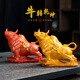 Carved feather color changing tea pet cow small ornaments boutique can be raised tea table decoration buffalo tea table tea tray tea play tea tray tea set decoration gift box style cow turns to heaven and earth (gold)