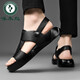 
Summer men's sandals toe layer cowhide soft surface soft sole casual breathable two-wear beach shoes dad sandals 6187 black glossy leather standard leather shoe size 38
