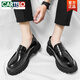 Cartelo Men's Loafers 2025 Мужские туфли повышенная толстая подошва блестящая модная кожаная обувь Ленивые бобы 3518 черные 38