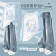 
MARCOLOR (MARCOLOR) Autumn Suit for Girls 2025 New Casual Loose Girls Long Sleeve T-shirt Embroidered Wide-Level Children's Jeans