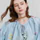Chuyu Small Fresh Linen Printed Shirt Women's 2025 Spring New Loose Shirt Top Blue Bottom Green Velvet XL