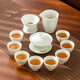 SUSHI CERAMICS Jade Jade Kung Fu Tea Set Mutton Fat Jade Ceramic Three-Cai Covered Bowl Celadon Gift Box