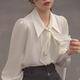 Jiangong white shirt women's French bow lantern sleeves white commuting shirt women's formal interview business attire shirt chiffon lantern sleeve bow shirt M (suitable for 85-115 Jin Jin equals 0.5 kg)