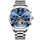 European and American watches men's mechanical watch Swiss certified fully automatic hollow flywheel men's watch waterproof luminous multi-function watch natural blue face - famous craftsman