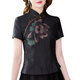 MiSHIDE high-end silk fragrance cloud t-shirt for women Chinese style cracked cheongsam women 2023 new summer mother short 9923 [black top chest beads are black L equal size