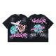 
WALKING BEAUTY Cross-border Wholesale Beauty Trend Hell Hell Star T-Shirt Print Pure Cotton Men and Women Summer Loose Short Sleeve T-Shirt 3895 Washing Black S
