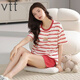 VTT Pyon Pyjamas en coton Pure pour femmes en été shorts en coton pur Pure Shorts d'été Nouveaux jeunes femmes vêtements maison V Slevés courts: YZT9854 M
