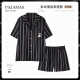 
Shantoulin Village Cai Xukun couple pajamas for women in summer ice silk short-sleeved spring and autumn striped teenager men's home clothes Z3890 women Z3897 men (short-sleeved + shorts)_Panda M women's height 153-160cm, recommended weight 85