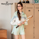
JORYA weekend 24 summer new Mint Mambo Sports Contrast Embroidered Hooded Drawstring Short Jacket EJWEBQ60 Green - Jacket S