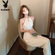 Playboy; Playboy Summer 2025 White Hollow à sauts en combinaison Nouveau tempérament Temps de cou de licolon sans manches à épaules éteintes pour les femmes hautes taille pantalon largeur blanc S 70 à 95 poids