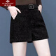 Yu Zhaolin (YUZHAOLIN) chenille high-waisted shorts for women, autumn and winter, a-line, thickened outer wear, fashionable, loose, slimming, wide-leg casual j-boot pants, black, plus velvet, L 105-115Jin Jin equals 0.5 kg