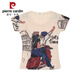 Pier Cardin 2025 summer new European slim half-sleeved top for women's fashionable slim creative cartoon printed short-sleeved T-shirt trend 8022-52# Khaki S