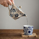 Tonghe Japan imported indigo dyed camellia teapot Japanese retro small fresh ceramic filter teapot afternoon tea tea set indigo dyed camellia teapot with tea filter 330ml