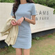 AFTER MONDAY2025 summer Korean style slim solid color short-sleeved T-shirt women's mid-length dress women's clothing 6624* pink M