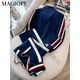 Magiopy International Luxury haut de gamme Brand 2025 Spring New European Station Sports Sports Sports Femme Girl Girl Short Taim Blue Blue Two-Piece Set (pas de polaire) S (100jin [Jin est égal à 0,5 kg]))