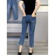Alfred gran tamaño grasa MM Alta cintura elástica Pantalones de cigarrillo de siete puntos Cuerpo en forma de pera 2025 Spring and Summer Nuevos jeans rectos Mujeres 6189 Pantalones azules de 7 puntos L 100-115Jin [Jin equivale a 0.5 kg]