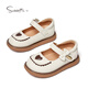 Snuffy Girls' Leather Shoes Spring Baby Leather Shoes Children's Princess Shoes Non-Slip Shoes Almond Cream White Size 22 22 Foot Length 13.7cm