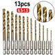 An Junsheng hexagonal handle twist drill bit titanium-plated 13PC wind batch set high-speed steel electric screwdriver twist drill bit hexagonal handle twist drill set 13 pieces