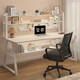Desktop hole board computer table home desk bookshelf integrated table office desk study table bedroom e-sports table and chair 140CM milk white