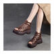 KUXA 2025 summer new style hand-woven fish mouth sandals heightened Rome breathable retro women's shoes dark brown 37