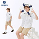 Navikel Italian dinghy boys short-sleeved shirt summer middle and older children pure cotton moisture-absorbent breathable half-sleeved cardigan shirt Nautical Academy White 130