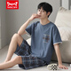 
Catman (MiiOW) pure cotton pajamas men's summer short-sleeved shorts for young students thin summer large-size pure cotton home clothing set D1996 (A679) L (110-130Jin [Jin equals 0.5 kg])
