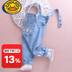 G.DUCKKIDS baby denim overalls for spring and autumn boys and girls thin open style cute children's style baby soft jeans blue girls letter 100 can be opened crotch