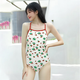 2025年新款连体三角可爱草莓印花露背竞速女泳装游泳温泉度假必备 米色印花【泳衣+泳镜】 XL 【建议100-120斤】