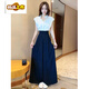 Chujing 2025 Nuevo traje de verano Internet Celebridades de reducción de edad de la edad Top calzada plisada de patas anchas Falda de dos piezas Set para mujeres pantalones de pierna ancha de velcro (estilo de verano) S 85-100Jin [Jin equivale a 0.5 kg] altura de pantalones por encima de 160 por encima de 160