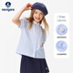 Navikel Italian dinghy children's short-sleeved shirt summer breathable medium and large children's doll collar cute and versatile girls' short-sleeved midsummer holiday blue and white strips 160
