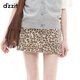 DZZIT plain denim culottes 2025 autumn new retro street leopard print A-line shorts for women 3J3R1086N dark khaki S
