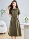 TJQ ​​Luxury High-End-Marke-Hemdkleid für Frauen 2025 Sommer Neue mittlere mittelgroße Abschleife und Taillenbaus, gelegentliches Rock Military Green M Empfohlen 115jin [Jin entspricht 0,5 kg]