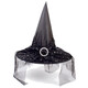 Halloween Hat Witch Party Decoration Corner Mesh Pumpkin Print Magician Witch Hat Black Pointed Wizard Hat Pleated Witch Hat-Black One Size