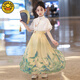 G.DuckKids Jupe au visage de cheval pour enfants Summer 2025 Nouvelles filles Hanfu Summer Summer Girl Chinese Style Ancient Tang Suit Moon Blanc Bleu [2677 Jupe au visage de cheval + 2662 Glanches courtes sur 110 cm