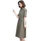 Homesee overseas light luxury high-end dress cotton linen thin fat mm age-reducing large size women's belly-covering and slimming linen long skirt V-neck navy blue 6628 XL (approximately suitable for 131-140 Jin [Jin equals 0.5 kg])