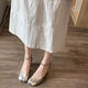 Feizhi one-length belt fairy style Mary Zhen shoes for women 2025 new thick heel silver single shoes light mouth niche toe pig trotter shoes 9856 silver 34