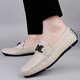 Light luxury brand leather shoes for men 2025 new summer breathable soft bottom business casual driving genuine leather bean dot shoes 9930 meters white 42