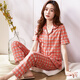 Yalu pure cotton pajamas women's summer short-sleeved trousers cardigan large size middle-aged and young suit mother home clothes y9922 short-sleeved trousers pure cotton M (80-100Jin [Jin equals 0.5 kg])