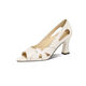 Echter Leder flacher Mund mit Spitzschuhen 2025 Neue High Heels mit Rock, dünnen Absätzen, Fischmundsandalen, Sommerschuhen für Frauen, cremefarbene [niedrige Absätze] 37