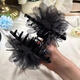 Suyi embroidered peony flower tassel grab clip for women 2024 new style shark clip feather hairpin headdress on the back of the head showing hair volume black 13CM