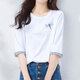Philoman Pure Cotton 70-Viertel-Hülle-T-Shirt für Frauen 2025 Neue Frühlings- und Herbst-Pure-Baumwolle 70-viertel-Hülse-T-Shirt für Frauen mit mittlerer Ärmeln losen Design Blau 1xS328 Weiß + W6172 ICE Blue M (Empfohlen 80-105jin [Jin gleichen 0,5 kg]) Uniform Größe