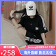 Adidas summer new Clover sports suit men and women combination two-piece short-sleeved round neck moisture-absorbing and sweating speed shorts trendy 9889-Black short-sleeved [high-quality embroidery] 2XL [130-150Jin [Jin equals 0.5 kg]]
