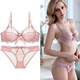Victoria Palace Ultra-Thin Sexy Bra Transparent Bow Lace Bra Big Breast Look Small Large Size Push-up Sexy Underwear Set Lotus Root Pink 80B/36B with L Size Panties
