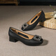 Huilijun Rock einzelne Schuhe für Frauen 2025 echtes Lederquadrat Zehen flacher Mund dicker Fersen Strass Square Schnalle Weiche Sohle nicht müde Füße Arbeit Schuhe Schwarze Y683-1 Schafmuster Strassschnalle 3.5 34