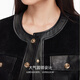 VEROMODA Leather Women's 2025 Autumn New Round Neck Leather Overlock Stitching Short Jacket New Year's Eve Black S