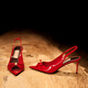 Only girl [Butterfly] 2025 summer new style fish mouth high heels cow patent leather temperament bow strap sandals women's thin heels red 7.5cm 34