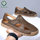 Woodpecker 2025 comfortable and versatile cowhide men's shoes for summer new genuine leather hollow hole shoes soft sole breathable beach shoes new 9197 new brown 38
