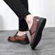 Chaussures en cuir à grande tête de Desler Version larges Round Toe Hooded Men's Chaussures For Business Casual Top Couche Cow Hide Lazy Chaussures formelles Brown 206177 Single Lower Large 41 (255 mm)