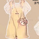 
Mikeshan girls summer suit 2025 new Ouruo style sweet short-sleeved top Academy slimming overalls two-piece set Puff sleeve top + denim overalls 150