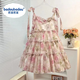 Croton Croton (Badoubadou) [6198 People Collection] 2025 Kleid Kleid Sommerer Mädchen Rock Girls Baby Blumenmodische Hosenträger Rosa Blumenrock Rock 90